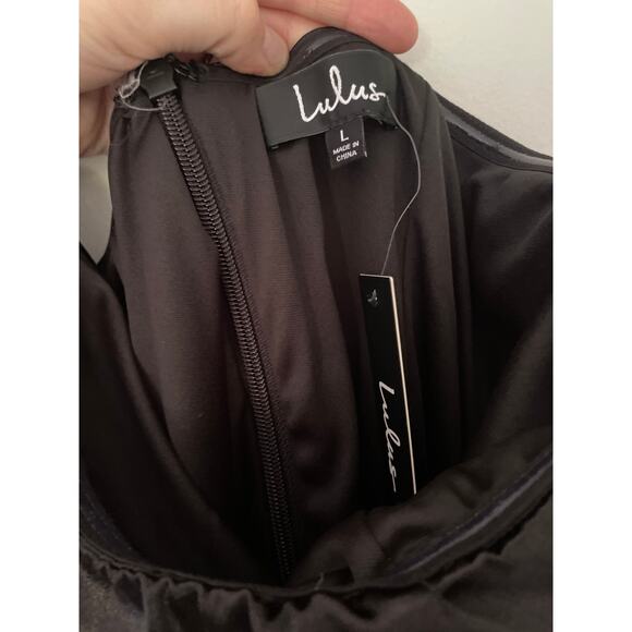 NWT Lulus Black Satin One Shoulder Ruffle Mini Dress Size Large - Picture 9 of 11